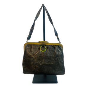 Vintage Reptile Leather Handbag Satchel Brown Bronze